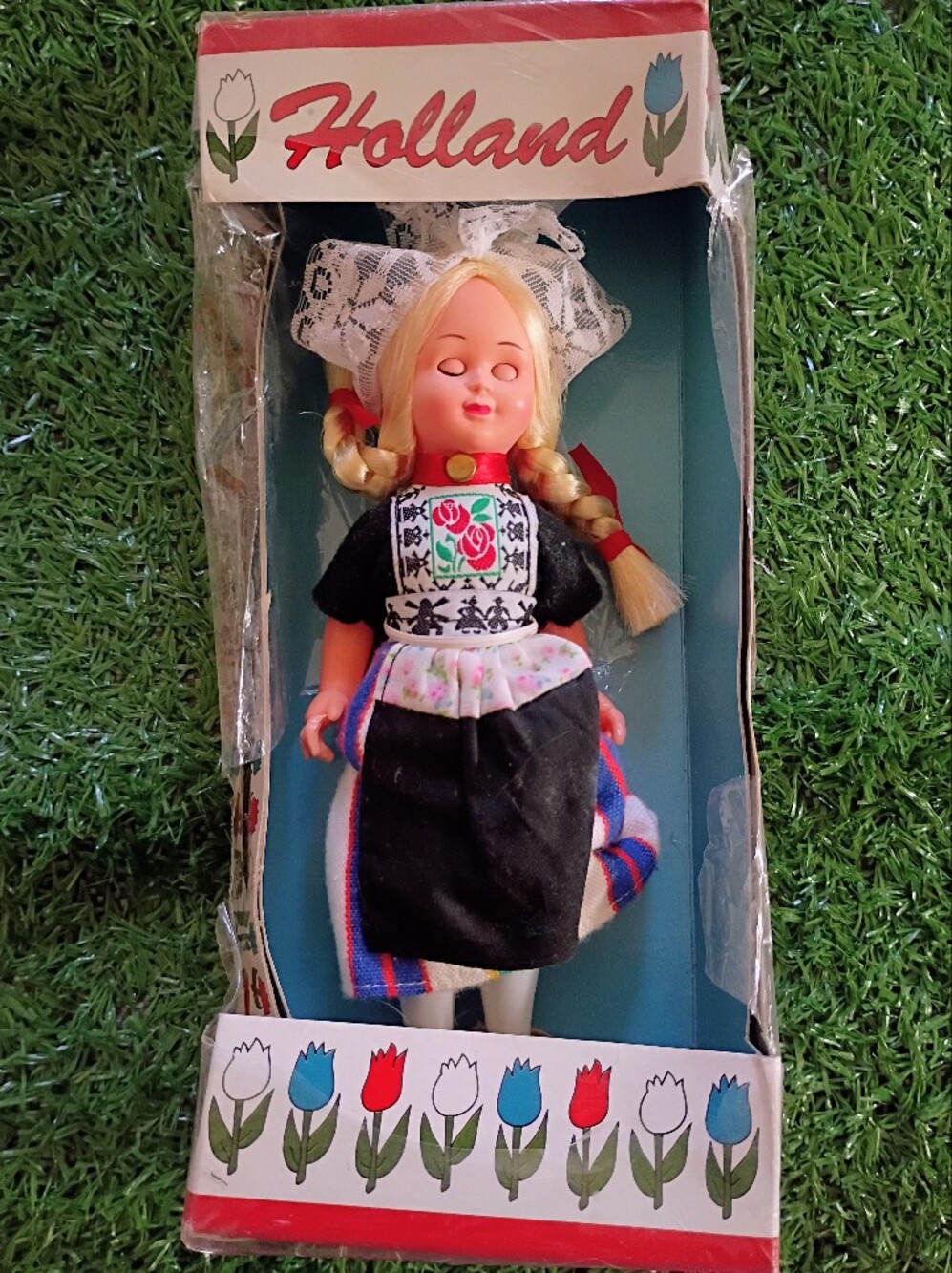 Traditional Girls' Doll in Black and White Folk Dress-vintage